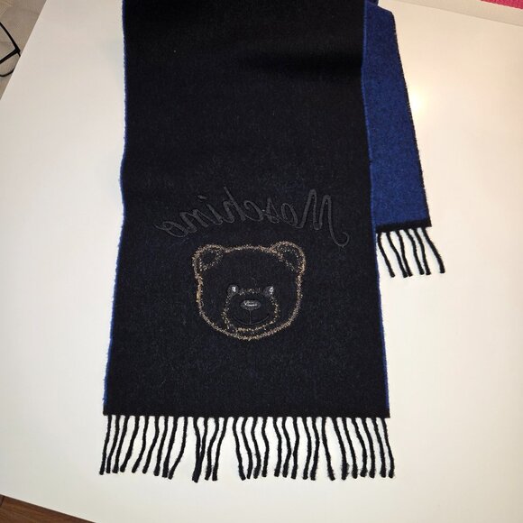 Moschino Teddy Bear-Embroidered Wool Scarf - Blue (Unisex) - Picture 5 of 6